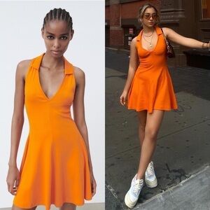 NWT ZARA Y2K 90s Ribbed Knit V-Neck Collar Sleeveless Skater Tennis Mini Dress S